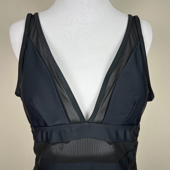 Cutout Mesh Sheer Swimsuit Womens XL Black One Piece Padded Bust V-Neck Low Back - Picture 3 of 11
